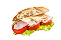 Sub sandwich with ham, cheese, tomato and Lettuce. Isolated, white background. Royalty Free Stock Photo