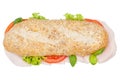 Sub sandwich whole grains grain baguette with ham from above iso Royalty Free Stock Photo