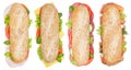 Sub sandwiches whole grains baguettes with ham salami cheese sal Royalty Free Stock Photo