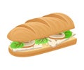 Sub with Soft Cheese and Mushrooms Inside Vector Illustrated Food Item