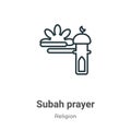 Subah prayer outline vector icon. Thin line black subah prayer icon, flat vector simple element illustration from editable Royalty Free Stock Photo