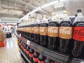 Subang Jaya,Malaysia - Close up a Coca-Cola Carbonated Soft Drinks Bottles display for sell in the supermarket