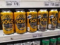 Subang Jaya,Malaysia - 18 June 2021 : SOLO Original Lemon Cans Drink flavour display for sell on the supermarket shelf.