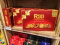 Subang Jaya,Malaysia-12 March 2022 : FOX FABULOUS Biscuit Selection box for sell on the supermarket shelf.