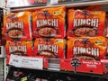 Subang Jaya,Malaysia - 17 May 2022 : KIMCHI Instant Noddles packed display for sell on the supermarket shelf with selective focus