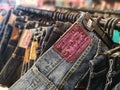 Subang Jaya,Malaysia-23 October 2022 : Upclose a LEVI STRAUSS Blue Pants hanging for sell in Shopping Mall