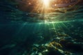 Subaquatic Illumination Captivating Light Beneath the Ocean Surface. Generative AI