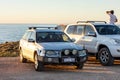 Subaru Legacy Outback with a bullbar for front protection in Western Australia at sunset Royalty Free Stock Photo