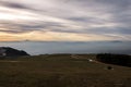 Subasio Mt. Umbria, Italy, with sky covered by clouds and warm sunset colors