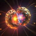 Subatomic particle collision illustration. Nuclear fusion concept. Generative AI