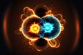 Subatomic particle collision illustration. Nuclear fusion concept. Generative AI