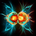 Subatomic particle collision illustration. Nuclear fusion concept. Generative AI
