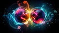 Subatomic proton particle collision. Nuclear fusion concept. Generative AI