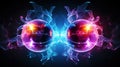 Subatomic proton particle collision. Nuclear fusion concept. Generative AI