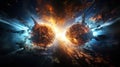 Subatomic proton particle collision. Nuclear fusion concept. Generative AI
