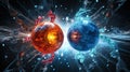 Subatomic proton particle collision. Nuclear fusion concept. Generative AI