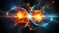 Subatomic proton particle collision. Nuclear fusion concept. Generative AI