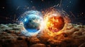 Subatomic proton particle collision. Nuclear fusion concept. Generative AI