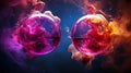 Subatomic proton particle collision. Nuclear fusion concept. Generative AI