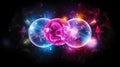 Subatomic proton particle collision. Nuclear fusion concept. Generative AI