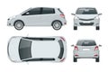 Subcompact hatchback car. Compact Hybrid Vehicle. Eco-friendly hi-tech auto. Easy color change. Template isolated on Royalty Free Stock Photo
