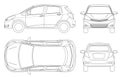 Subcompact hatchback car in outline. Compact Hybrid Vehicle. Eco-friendly hi-tech auto. Easy to change the thickness of