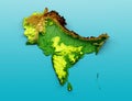 Subcontinent Map India, Pakistan, Nepal, Bhutan, Bangladesh, Sri Lanka, and the Maldives. 3d illustration