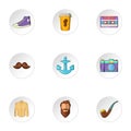 Subculture hipster icons set, cartoon style