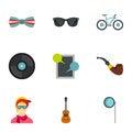 Subculture hipsters icons set, flat style