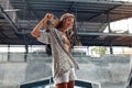 Subculture. Skater Girl With Skateboard At Skatepark Portrait.