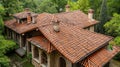 Subdivision Aerial shot. House Roof close up view