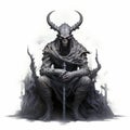 Subdued Tranquility: Illustration Of Azazel, A Demon With Horns