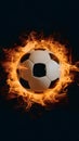 Subject Soccer ball surrounded by fiery flames in dramatic illumination Royalty Free Stock Photo