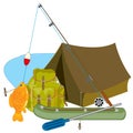 Subjects for fishing fishing rod and tent with rucksack