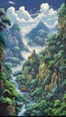 Sublime Mountain Landscape in the Style of Iban Art for Posters and Wallpapers.