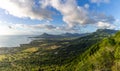 Sublime Point view of mountains and coastline in Mauritius at sunset Royalty Free Stock Photo