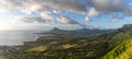 Sublime Point view of mountains and coastline in Mauritius at sunset Royalty Free Stock Photo