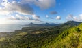 Sublime Point view of mountains and coastline in Mauritius at sunset Royalty Free Stock Photo