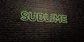 SUBLIME -Realistic Neon Sign on Brick Wall background - 3D rendered royalty free stock image