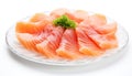 Sublime Savory: Closeup of Ika Sashimi Isolated on White Background