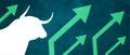 Sublime the stock market and positive the arrow goes up with a bull with text bull market, bull market and stock market. Creative