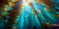 Sublime Underwater Kelp Forest Sunlight Beams Through Ocean Plants Royalty Free Stock Photo