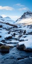 Sublime Wilderness: A Mesmerizing Stream Of Water In A Snowy Landscape