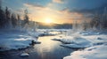 Sublime Winterscape: Sun Rising Over A Serene River