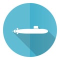 Submarine blue round flat design vector icon isolated on white background, navy, boat, ship, army illustration in eps 10 Royalty Free Stock Photo