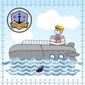 Submarine cartoon with little sailor