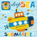 Submarine cartoon under blue sea