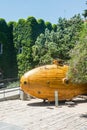 Submarine at the courtyard of the Maritime Museum in Barcelona. A submarine on display at the Maritime Museum Museu Maritim in Royalty Free Stock Photo