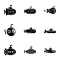 Submarine cruiser icons set, simple style