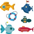 Submarine elements and decoration set vector image